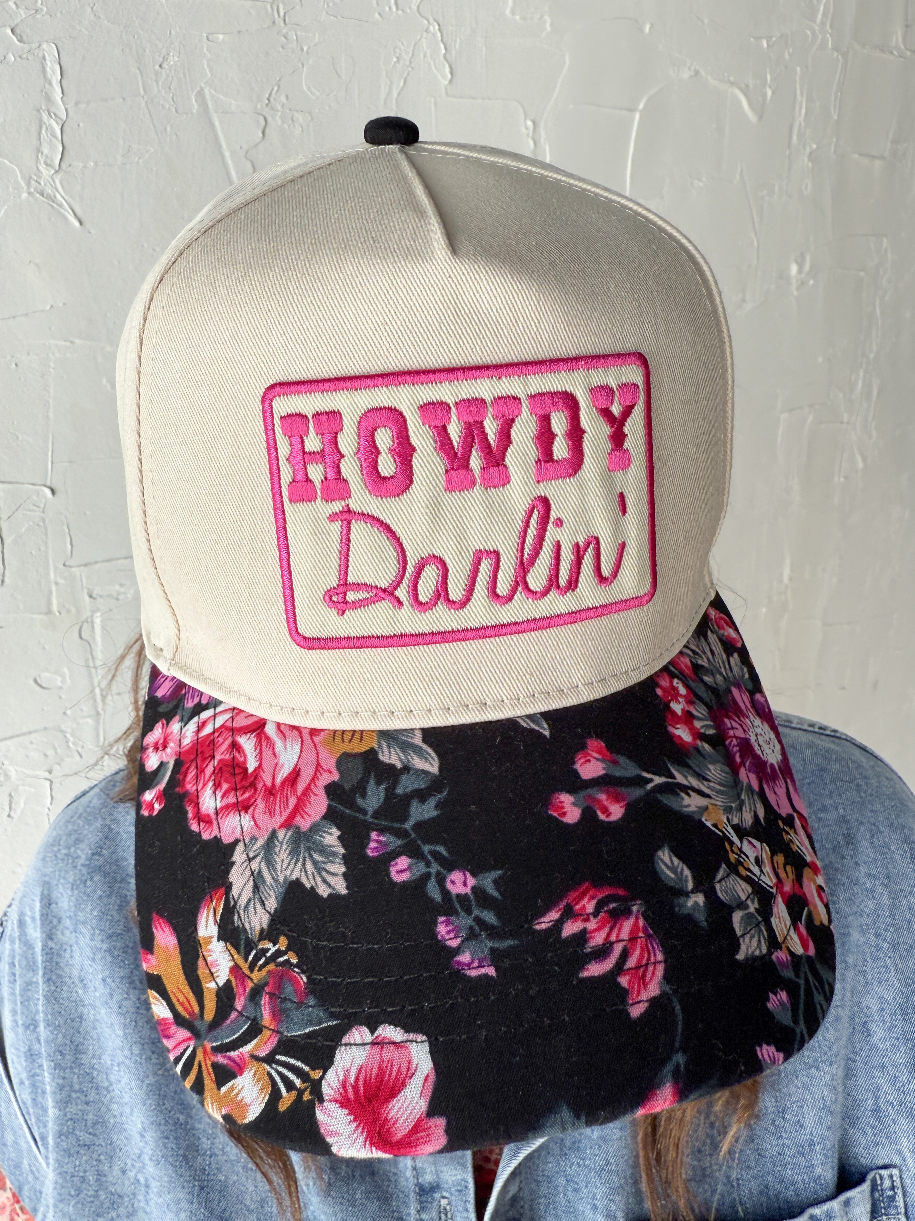 HOWDY Darlin' Embroidery Patch Floral Hat: Black - Ana Patricia Boutique