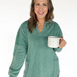Collared Mineral Wash Top- Sage - Ana Patricia Boutique