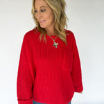 Oversized Front Pocket Sweater- Red - Ana Patricia Boutique