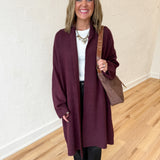 Long Line Open Front Cardigan- Cherry