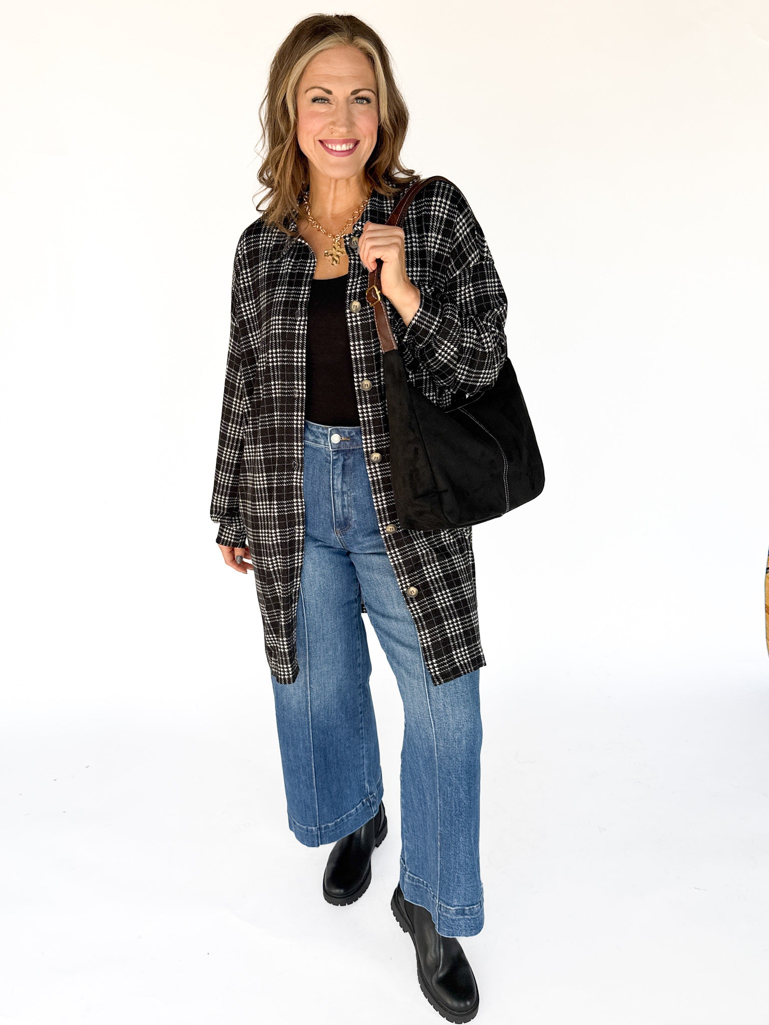 Plaid Brushed Jacket-Black/White - Ana Patricia Boutique