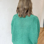 Cableknit V Neck Sweater-Jade - Ana Patricia Boutique