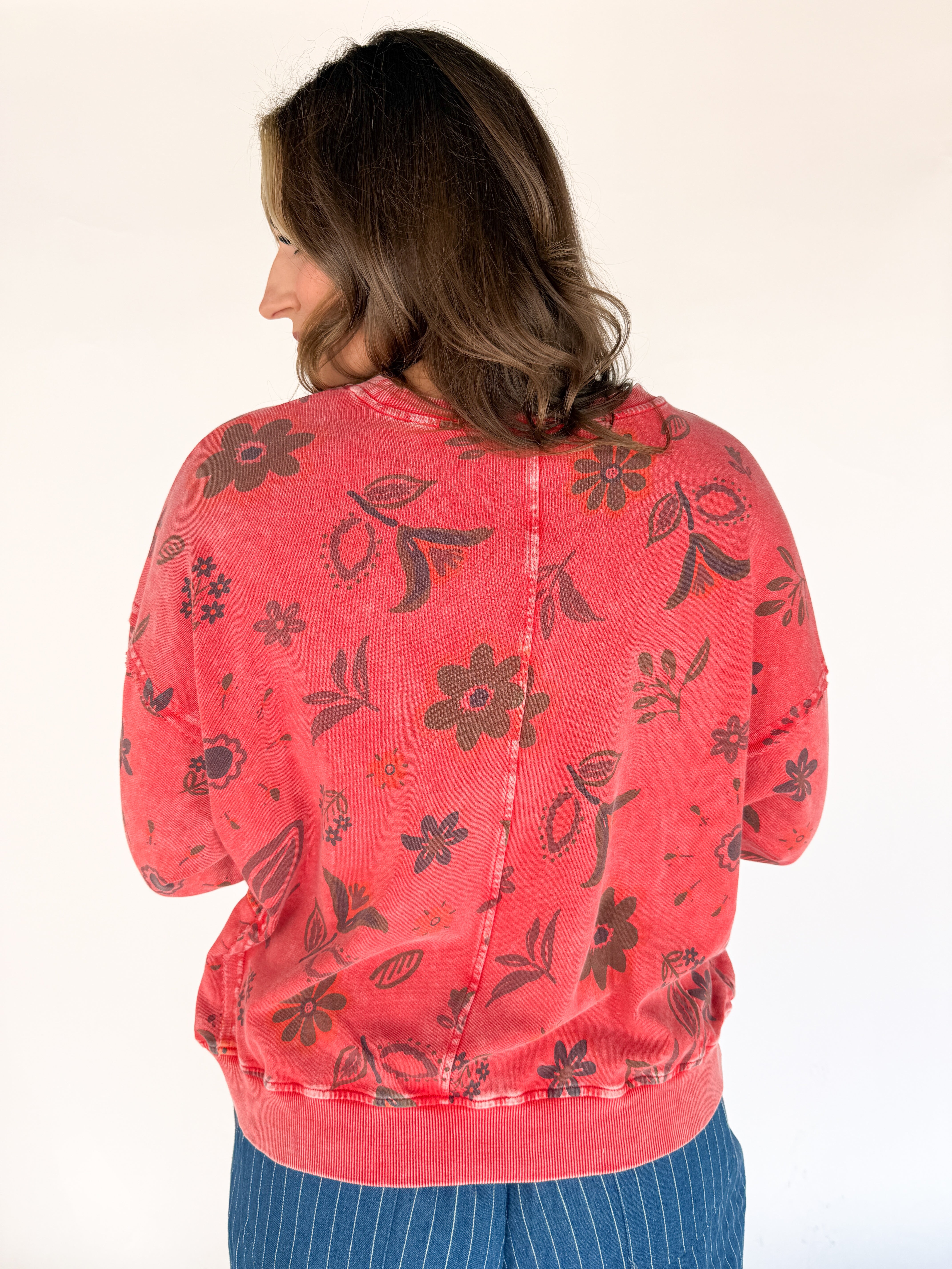 Floral Print Pullover- Boho Red - Ana Patricia Boutique