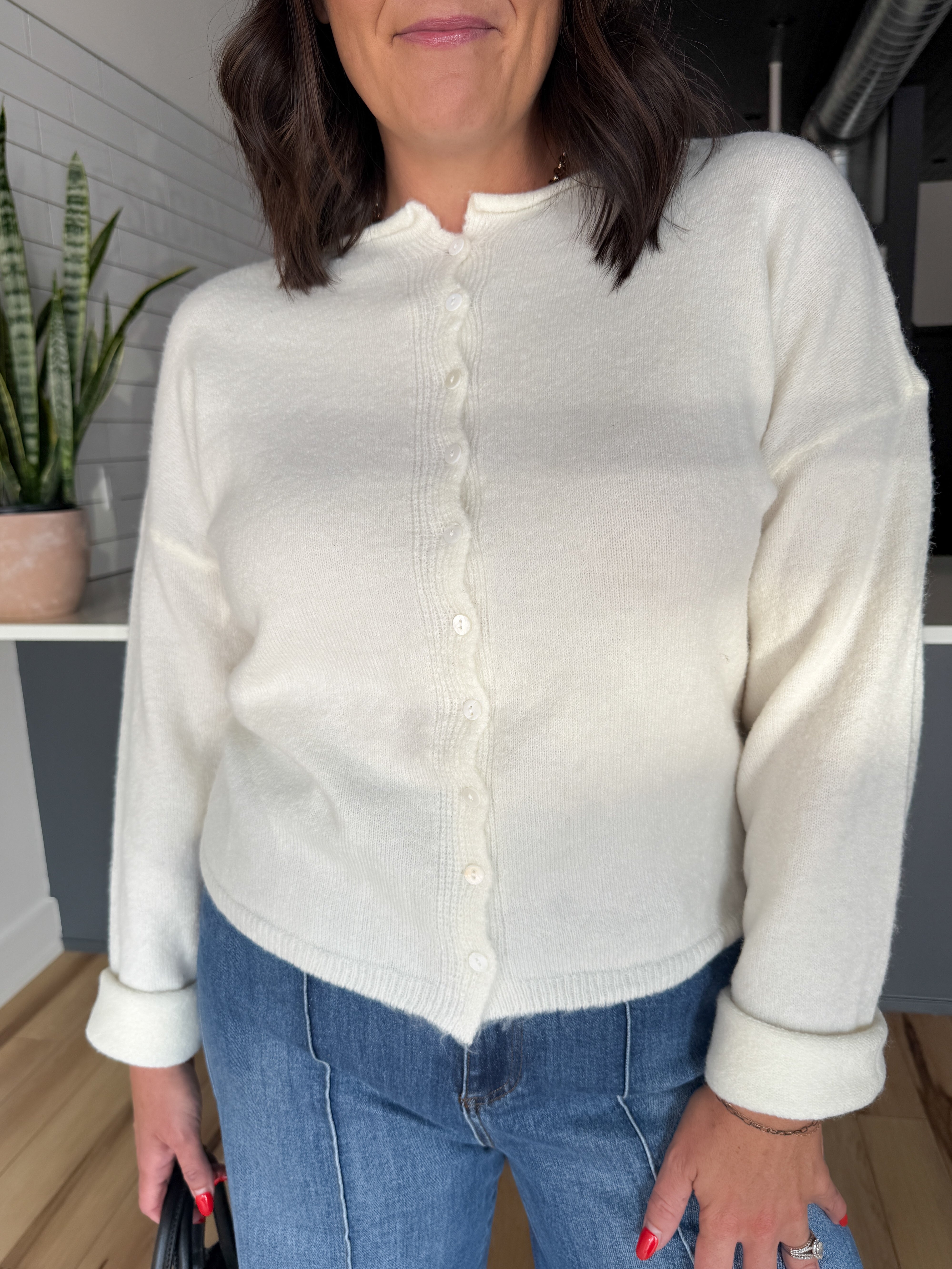 Classic Button Cardigan Top- Ivory - Ana Patricia Boutique