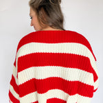 Stripe V Neck Cardigan- Red/Ivory - Ana Patricia Boutique