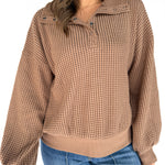 Half Button Waffle Knit Pullover - Ana Patricia Boutique