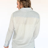 Muted Stripe Button Up- Off White/Blue - Ana Patricia Boutique