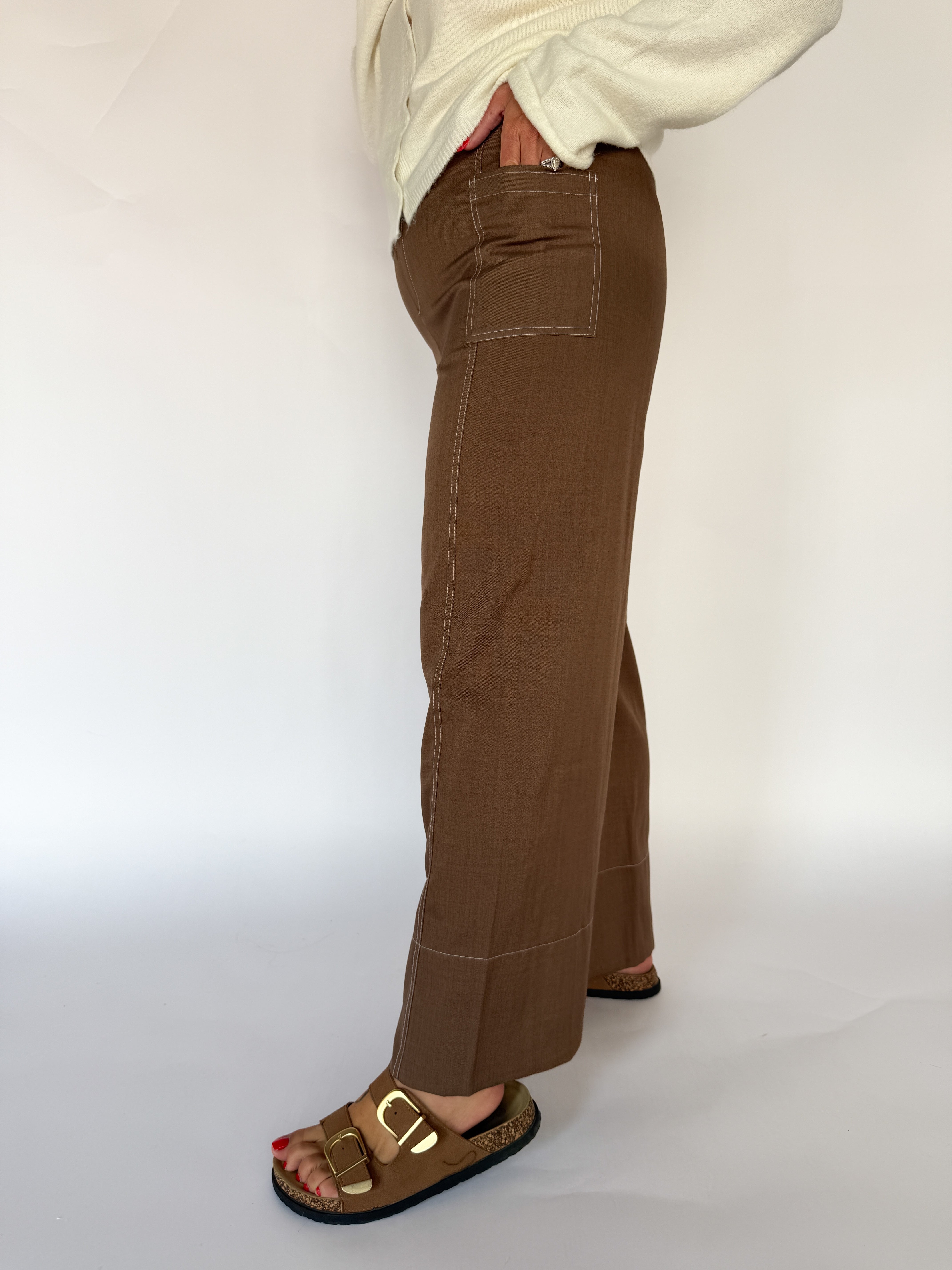Wide Leg Pants-Brown - Ana Patricia Boutique