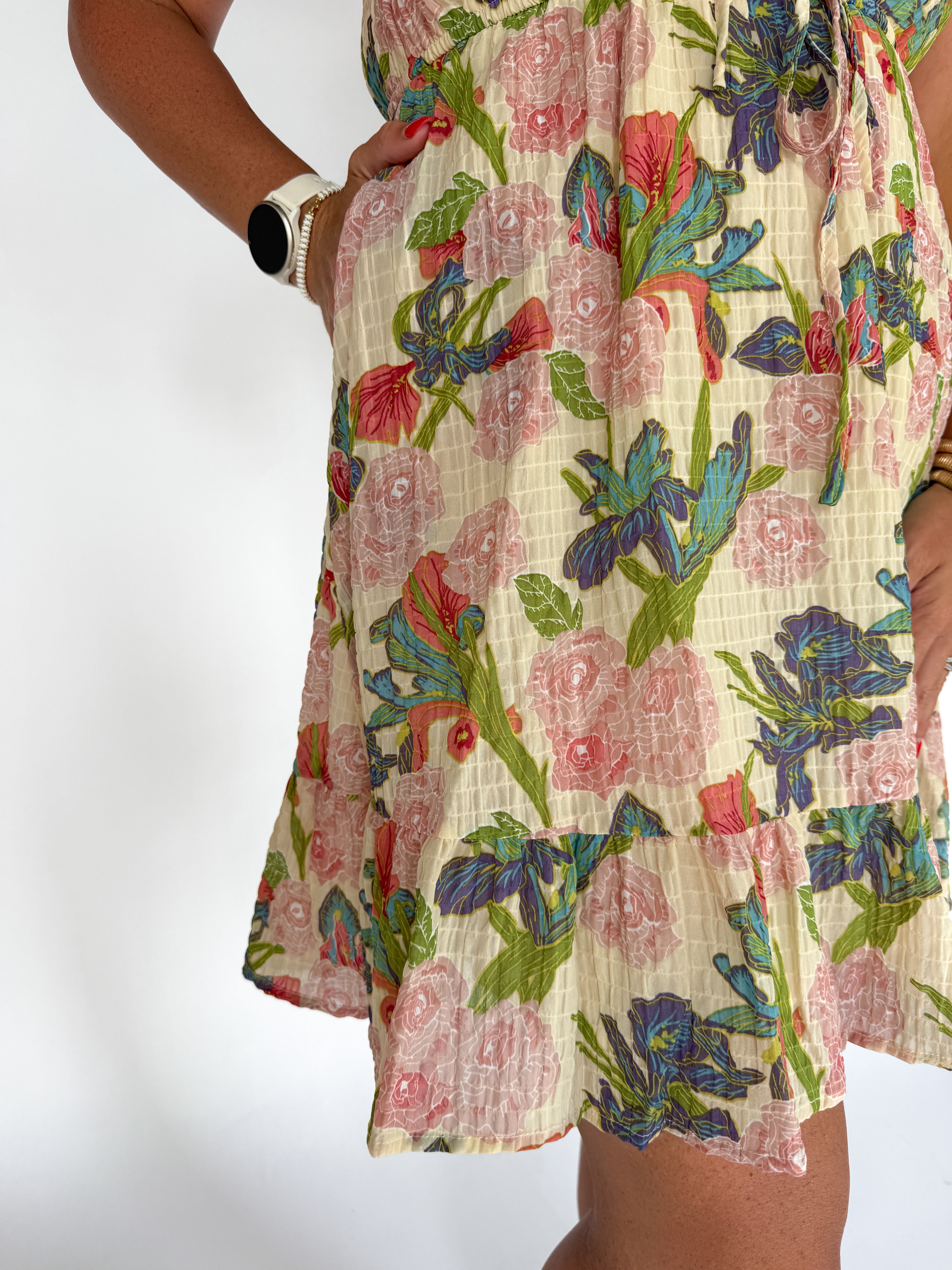 V Neck Flutter Sleeve Dress- Cream - Ana Patricia Boutique