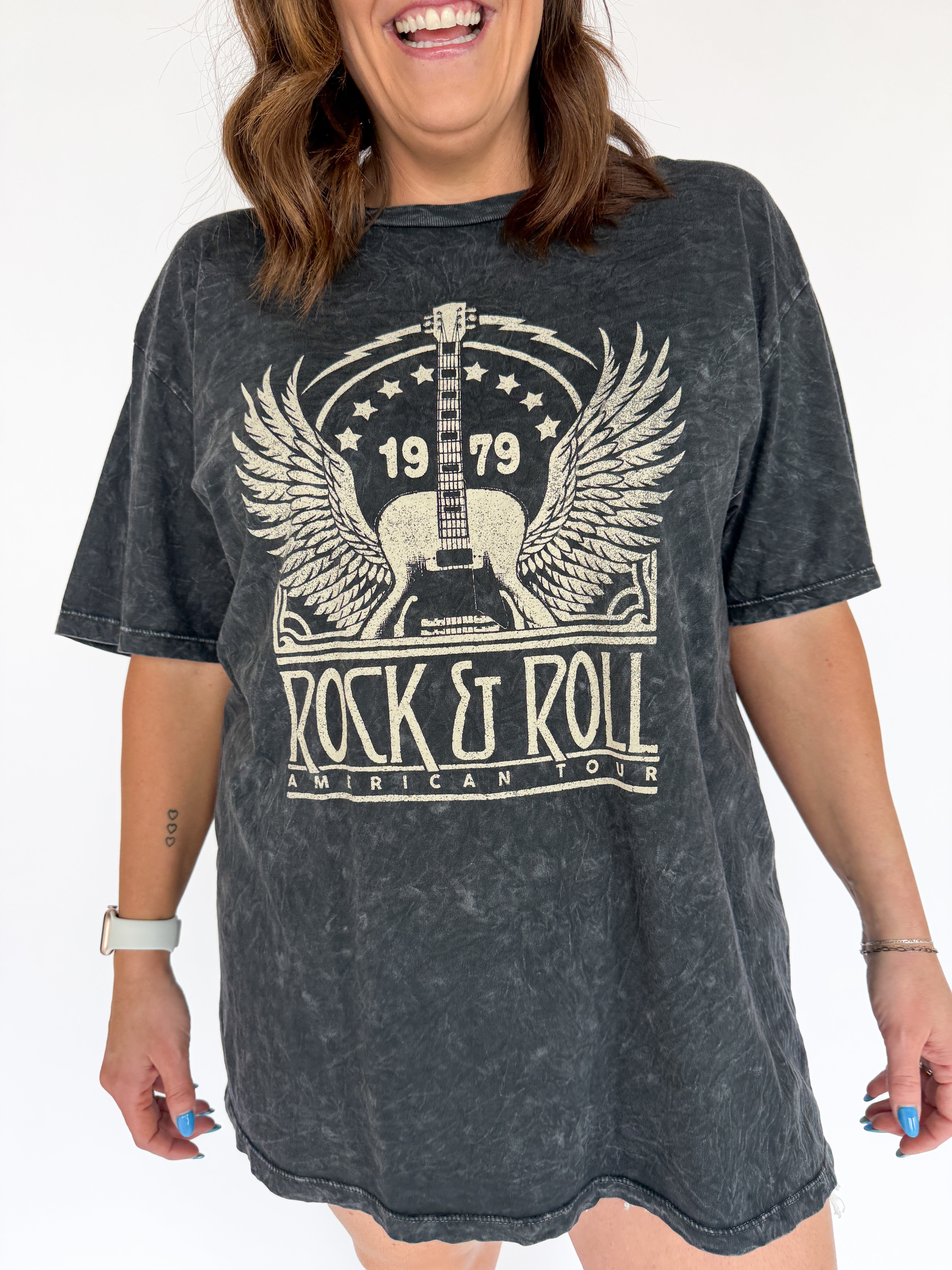 Rock N Roll Graphic Tee- Black - Ana Patricia Boutique