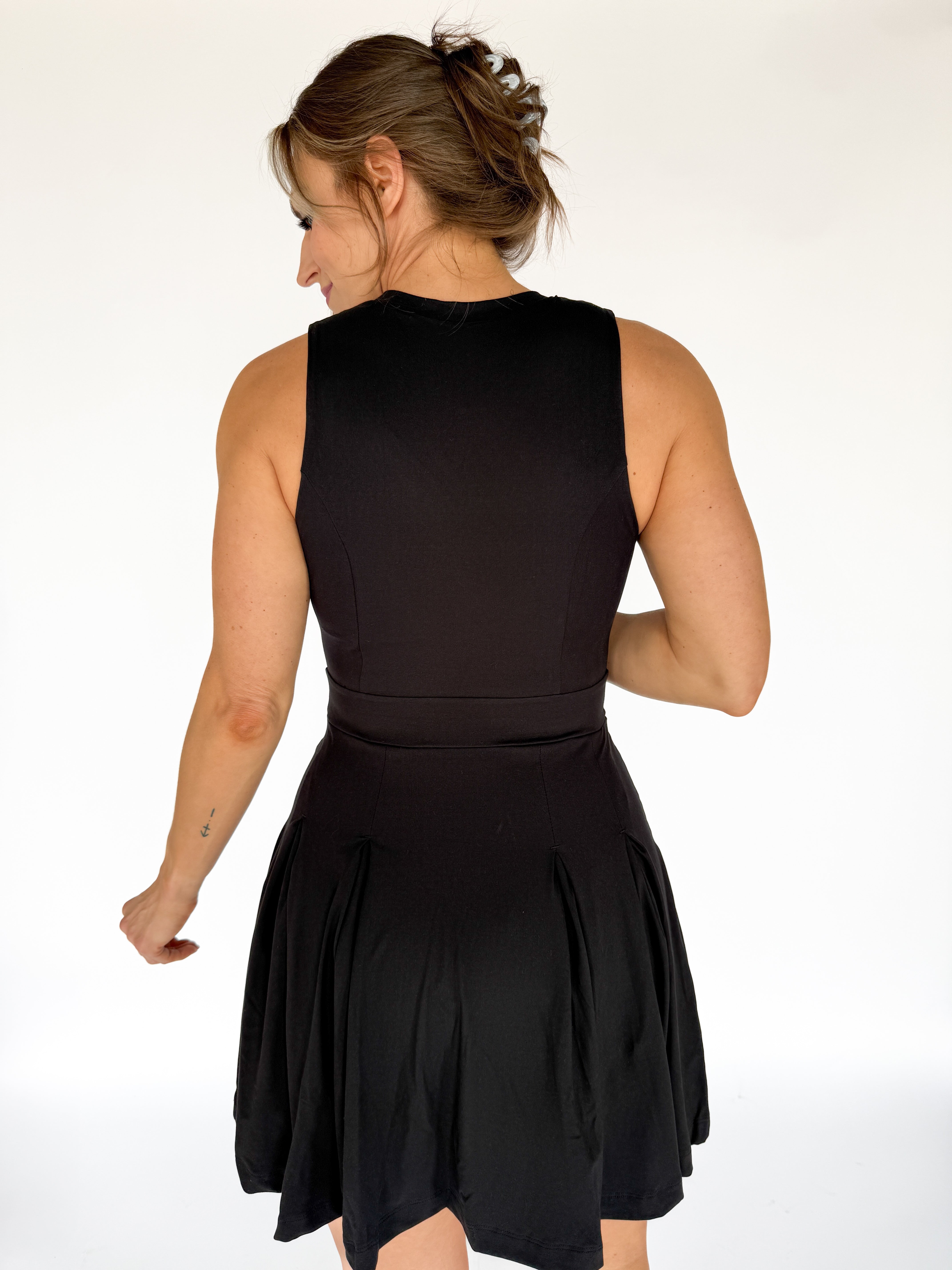 Pleated Romper Dress- Black - Ana Patricia Boutique