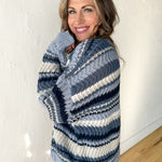 Crewneck Knit Stripe Sweater- Blue - Ana Patricia Boutique