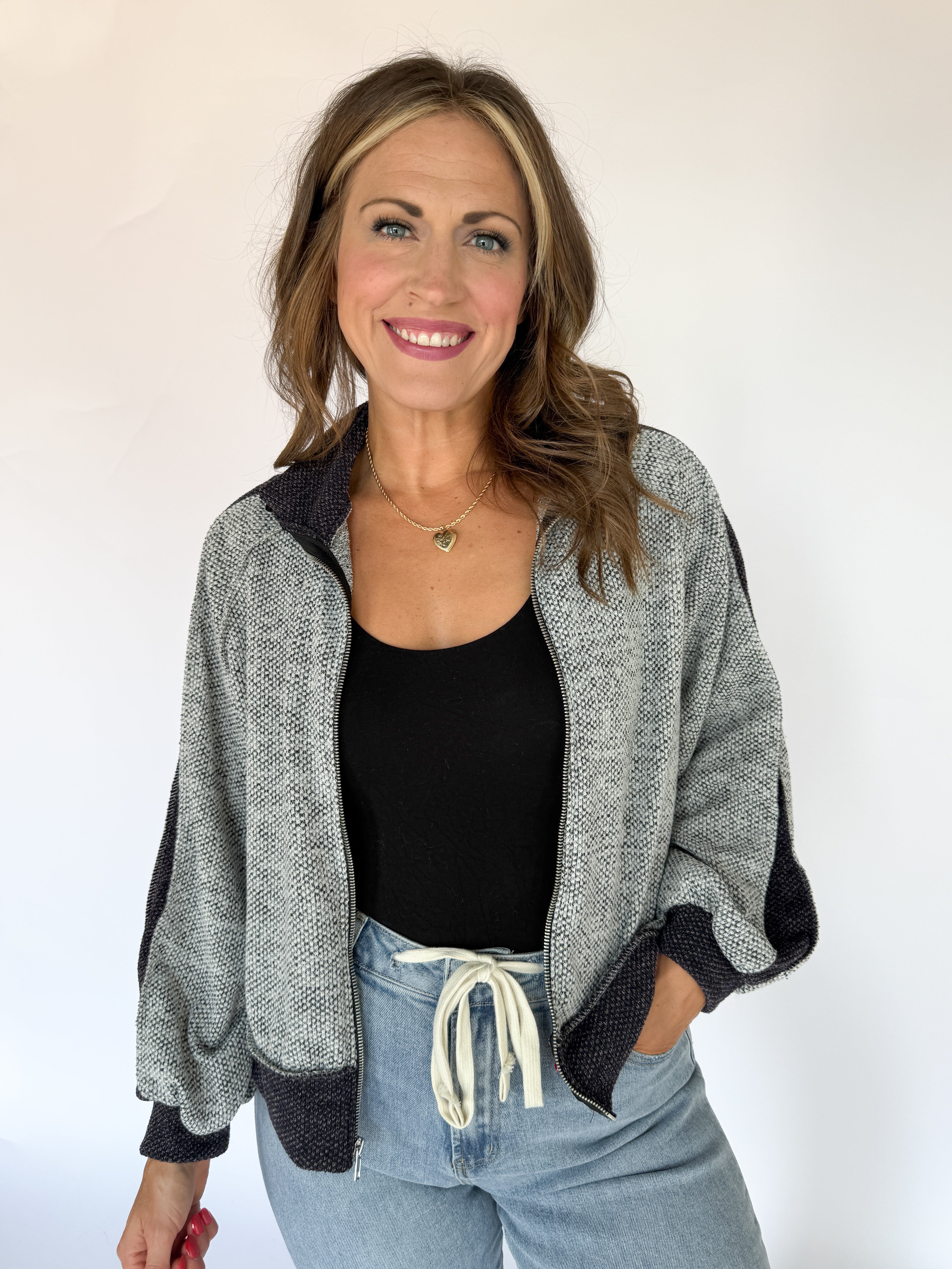 Two Tone Jacquard Jacket-Black - Ana Patricia Boutique