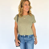 Textured Crewneck Sweater Top- Olive - Ana Patricia Boutique