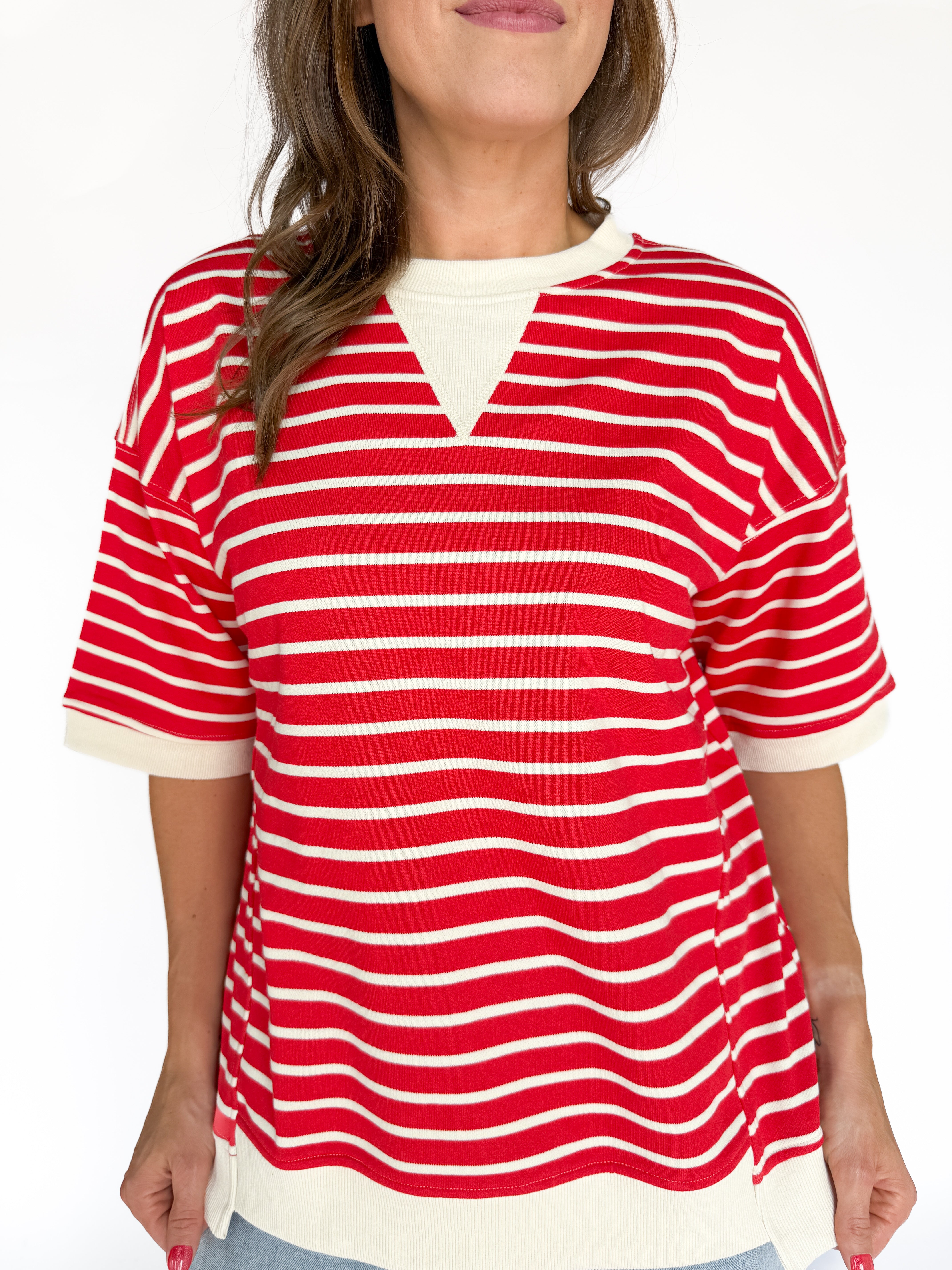 Stripe Oversized Tee- Red - Ana Patricia Boutique