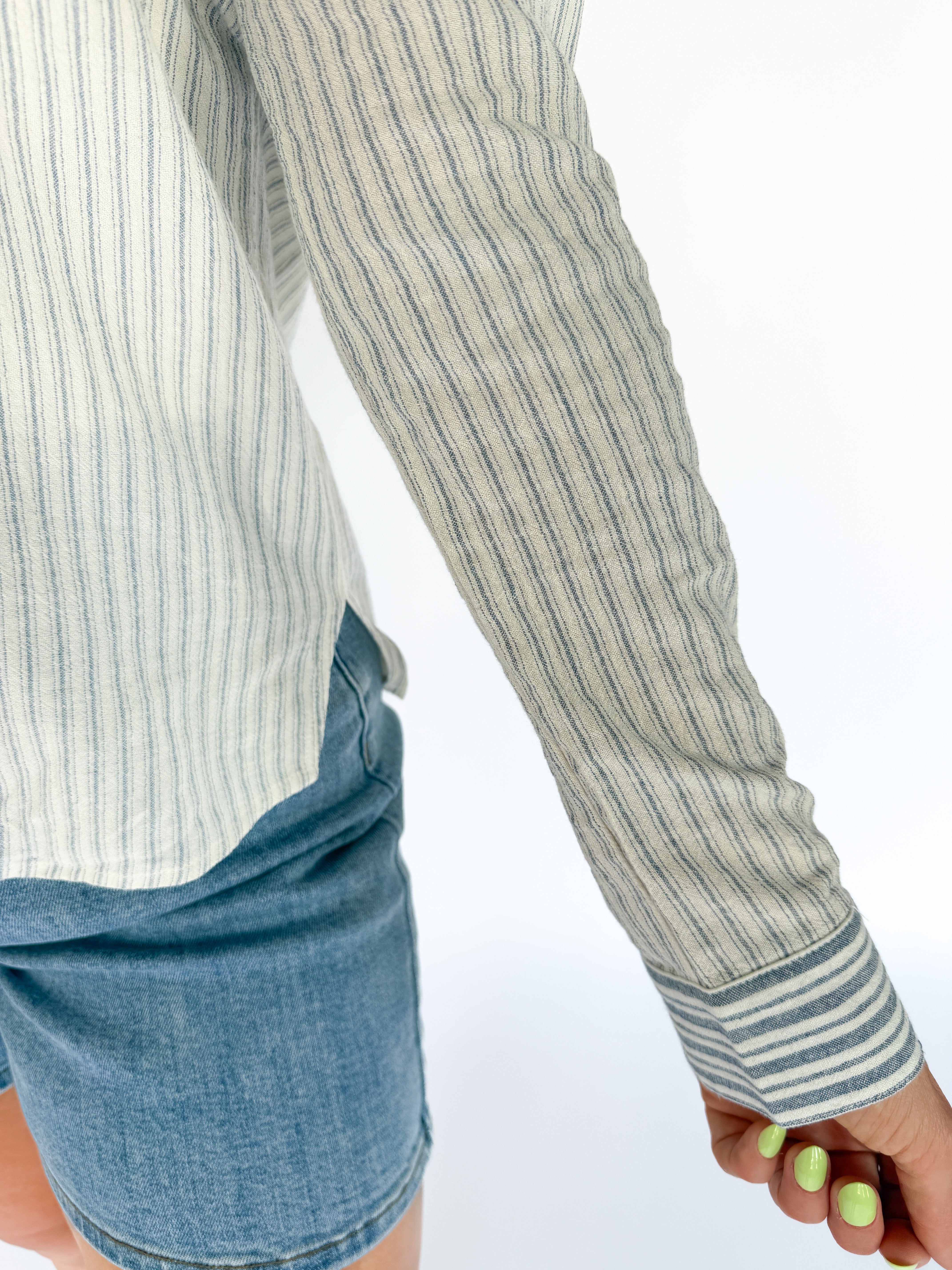 Muted Stripe Button Up- Off White/Blue - Ana Patricia Boutique