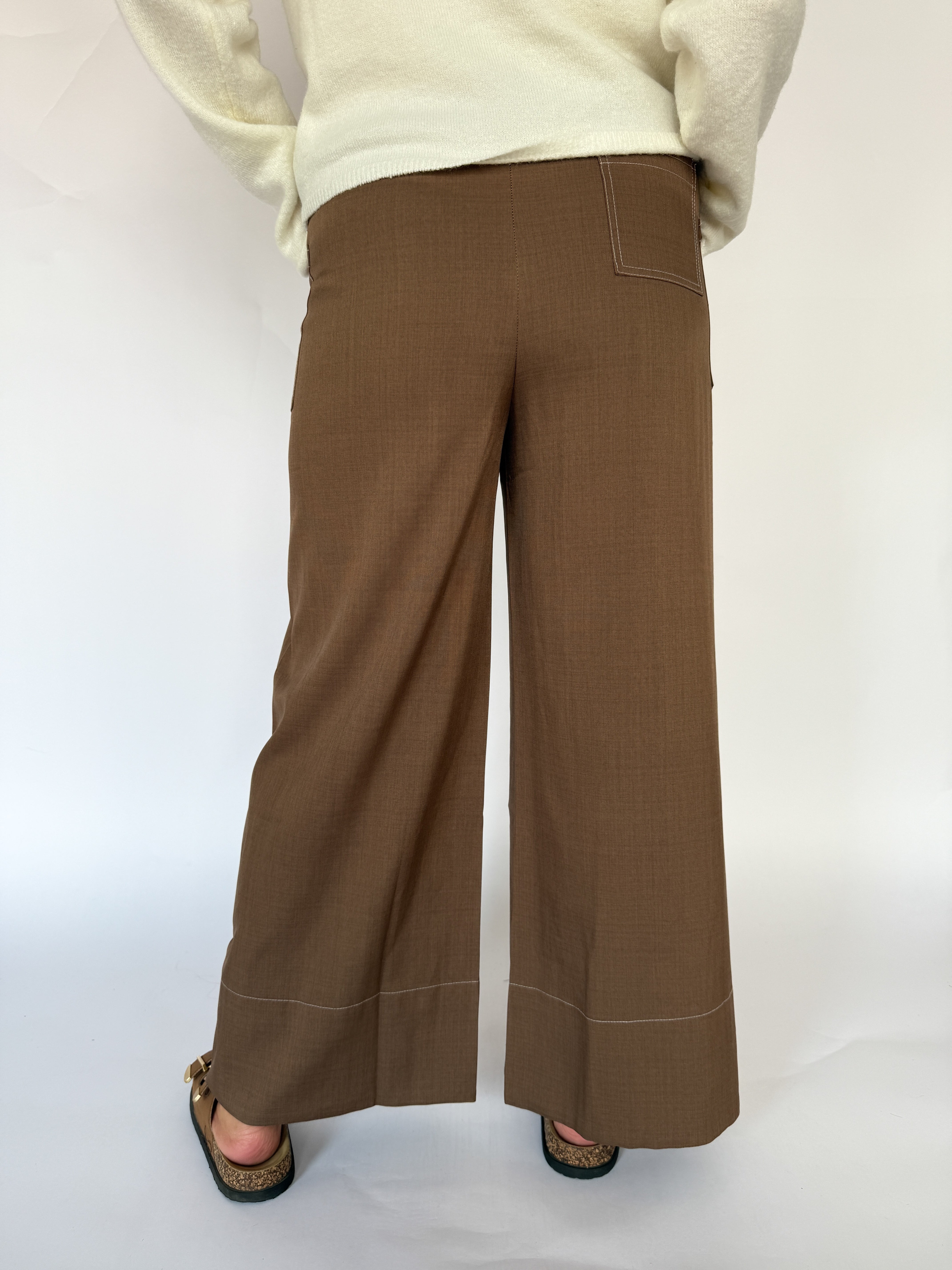 Wide Leg Pants-Brown - Ana Patricia Boutique