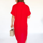 Button Down Midi Dress- Red - Ana Patricia Boutique