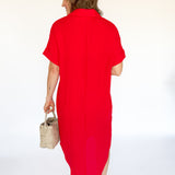 Button Down Midi Dress- Red - Ana Patricia Boutique
