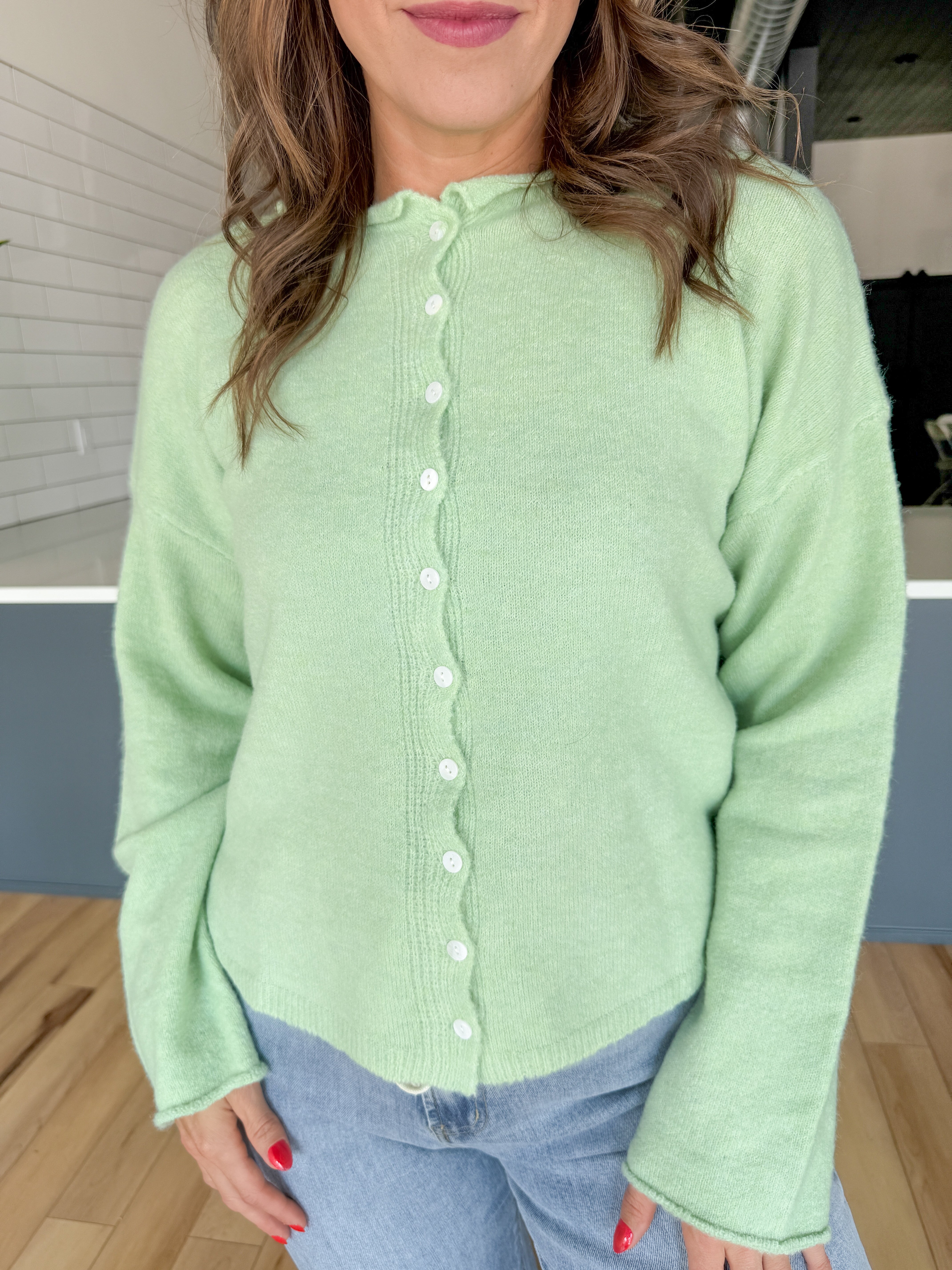 Classic Button Cardigan Top- Mint - Ana Patricia Boutique
