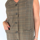 Button Down Plaid Dress- Brown - Ana Patricia Boutique