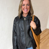 Faux Leather Jacket- Black