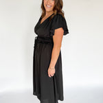 Flutter Sleeve Midi Dress- Black - Ana Patricia Boutique