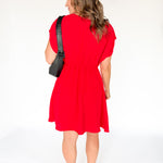 V Neck Short Sleeve Dress- Red - Ana Patricia Boutique