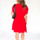 V Neck Short Sleeve Dress- Red - Ana Patricia Boutique