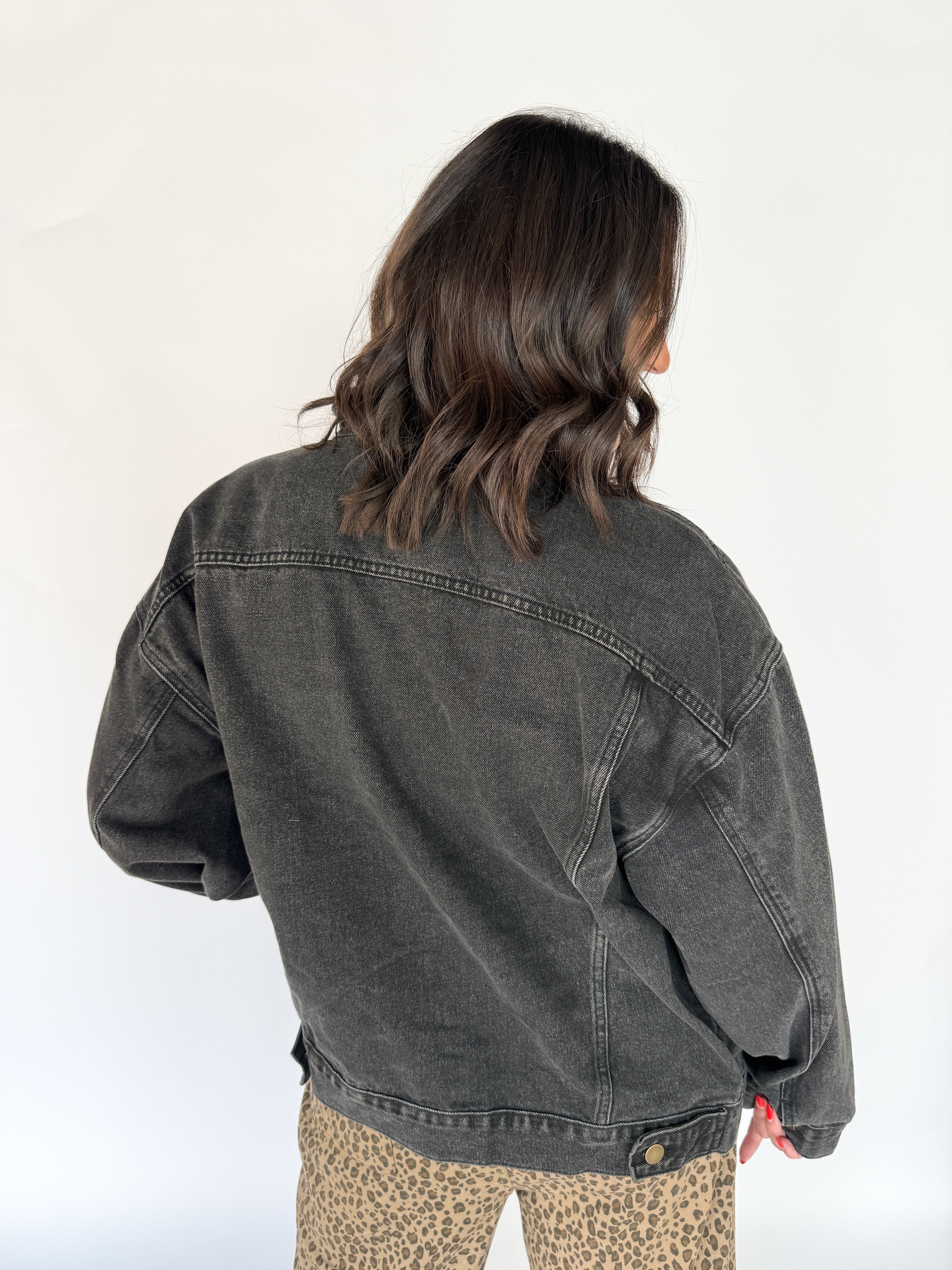 Boxy Cut Denim Jacket- Charcoal - Ana Patricia Boutique