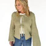 Knit Bow Cardigan Sweater- Olive - Ana Patricia Boutique