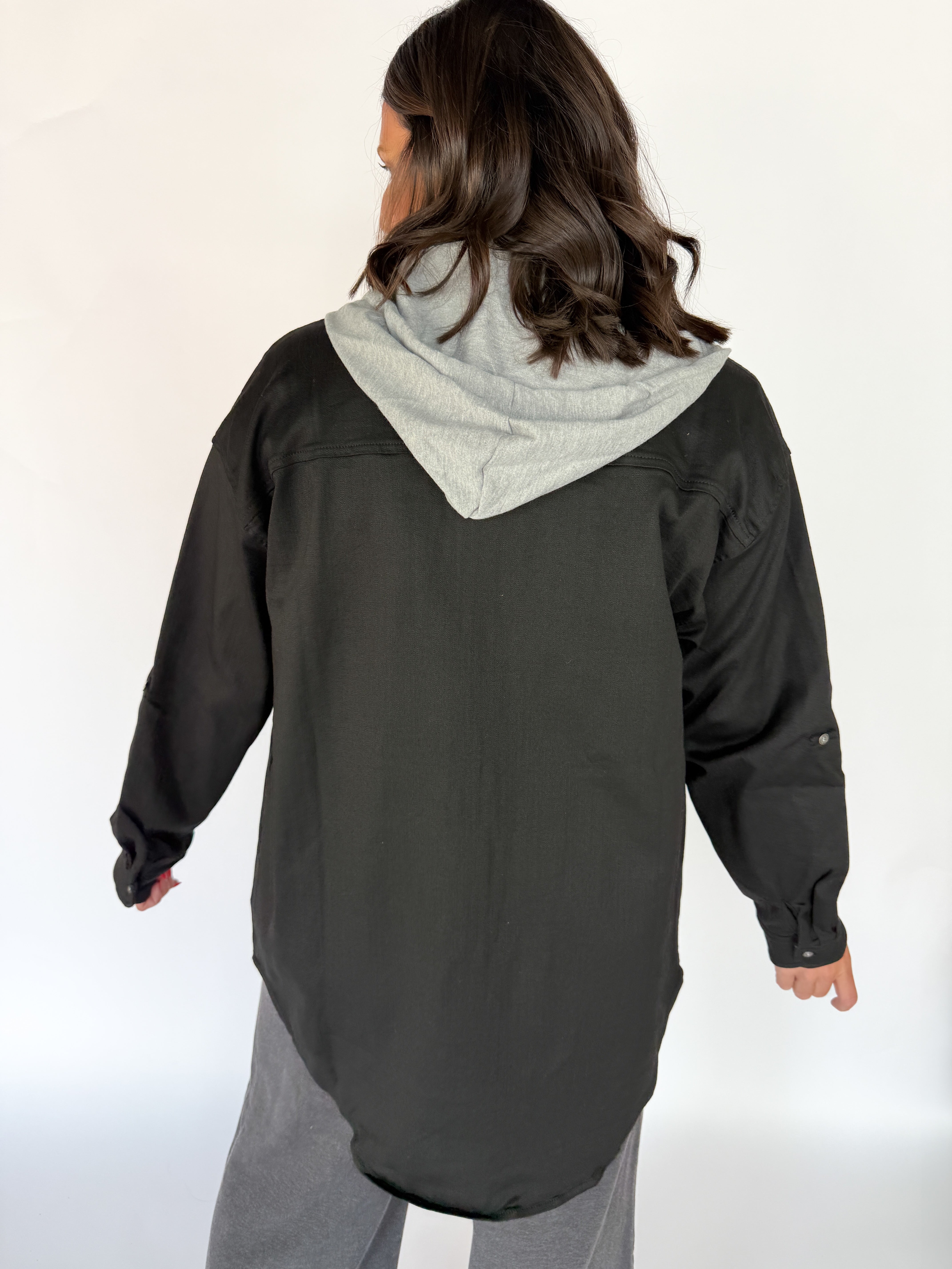 Denim Hoodie Jacket- Black - Ana Patricia Boutique
