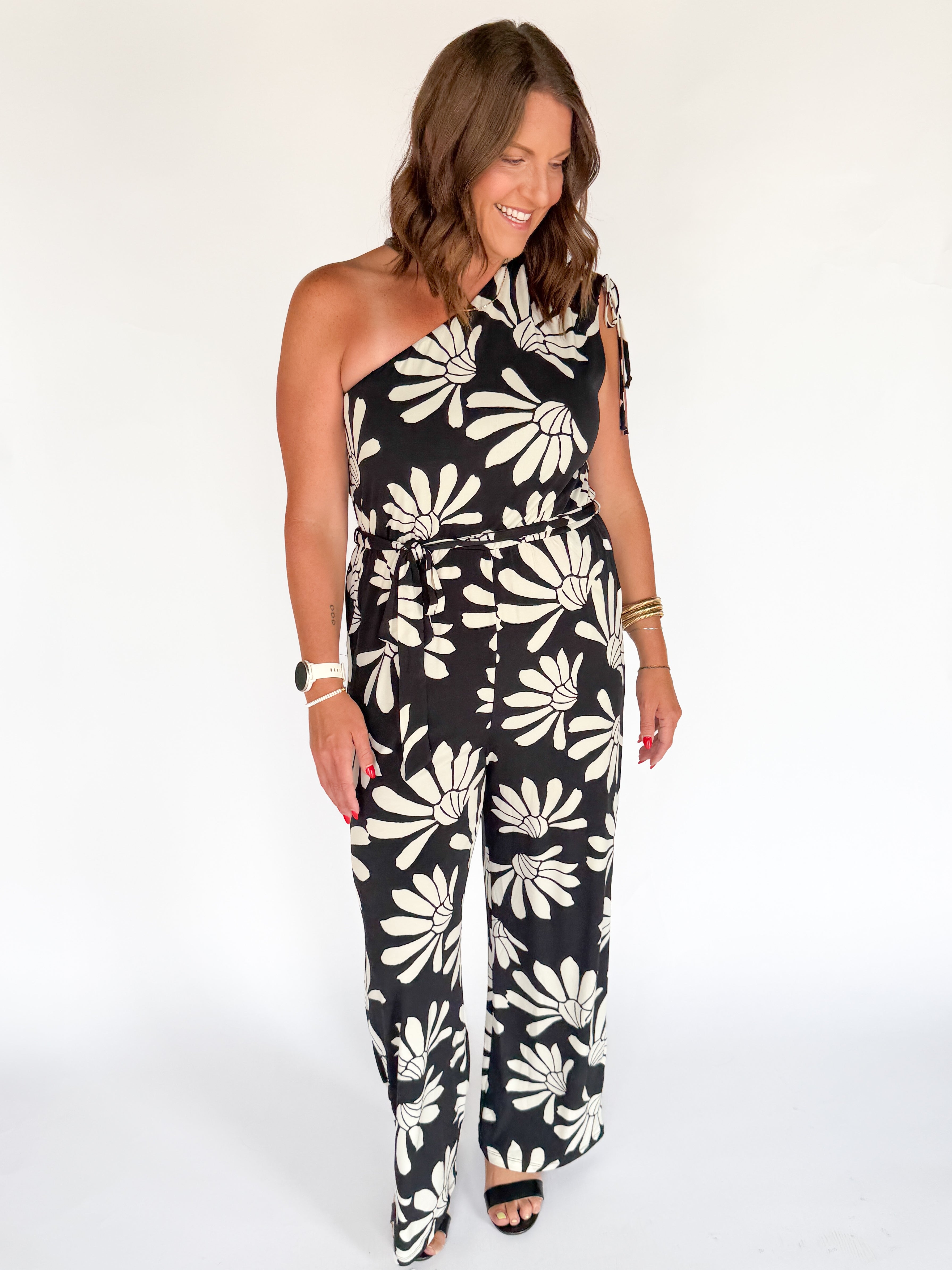 One Shoulder Wide Leg Jumpsuit- Black - Ana Patricia Boutique
