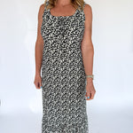 Abstract Print Midi Dress- Black/Ivory - Ana Patricia Boutique