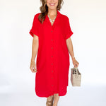 Button Down Midi Dress- Red - Ana Patricia Boutique
