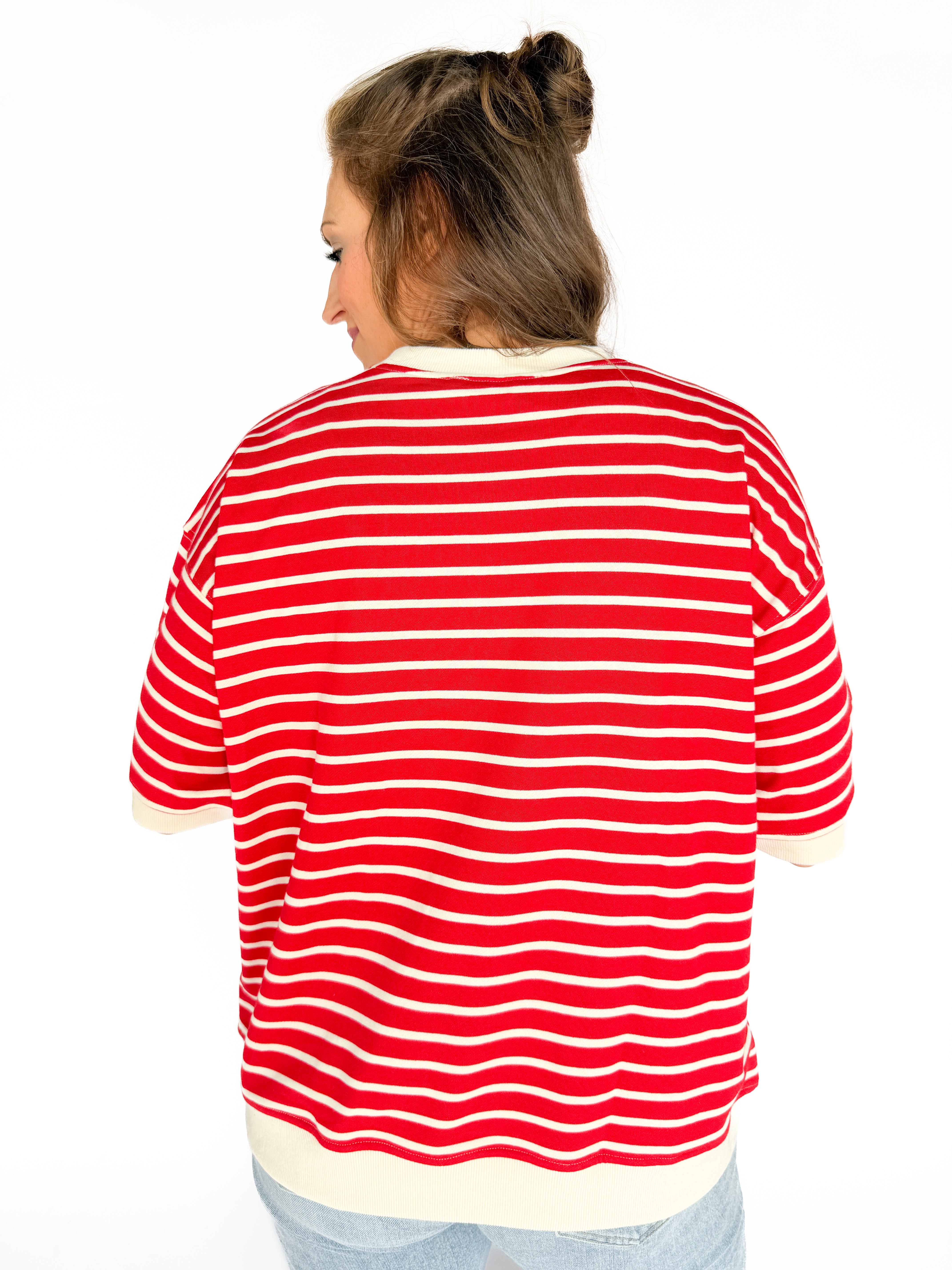 Stripe Oversized Tee- Red - Ana Patricia Boutique