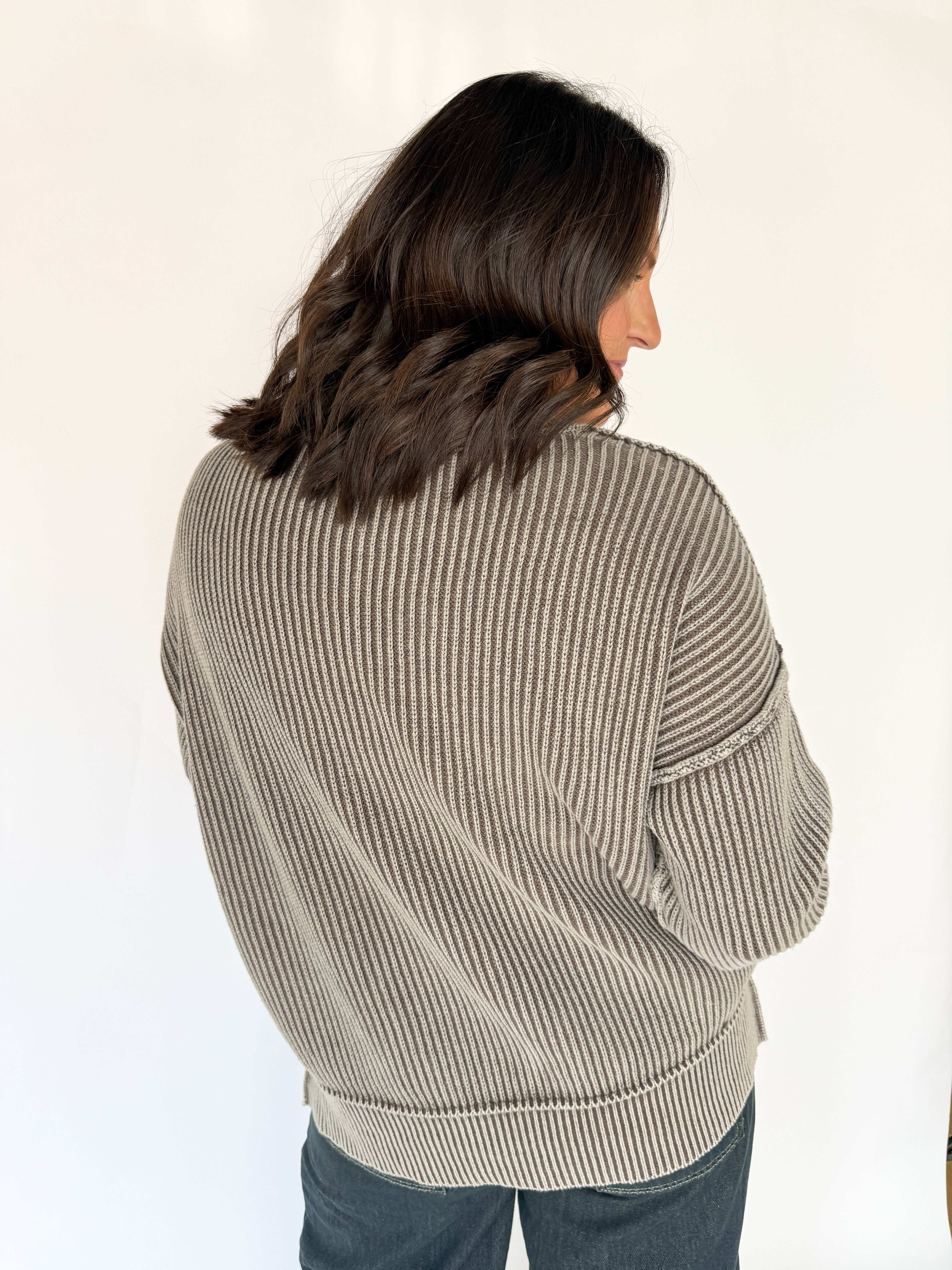 Washed Side Slit Sweater-Mocha - Ana Patricia Boutique