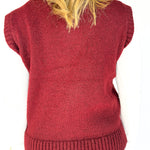 Floral Sweater Vest- Burgundy - Ana Patricia Boutique