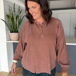 Washed Henley Top- Chestnut - Ana Patricia Boutique