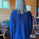 Round Neck Waffleknit Sweater- Navy