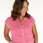 Lightweight Button Up Top- Pink - Ana Patricia Boutique