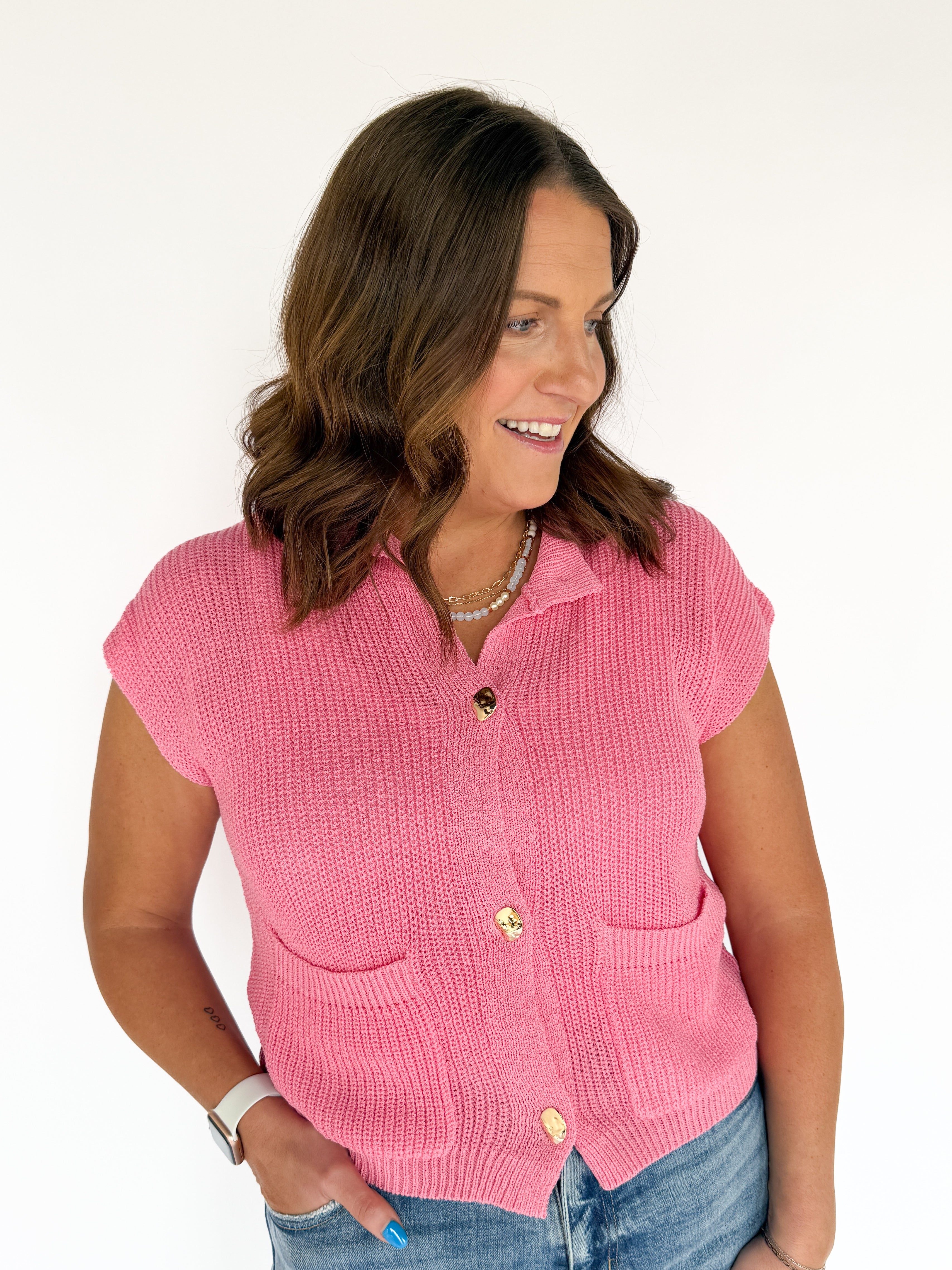 Lightweight Button Up Top- Pink - Ana Patricia Boutique