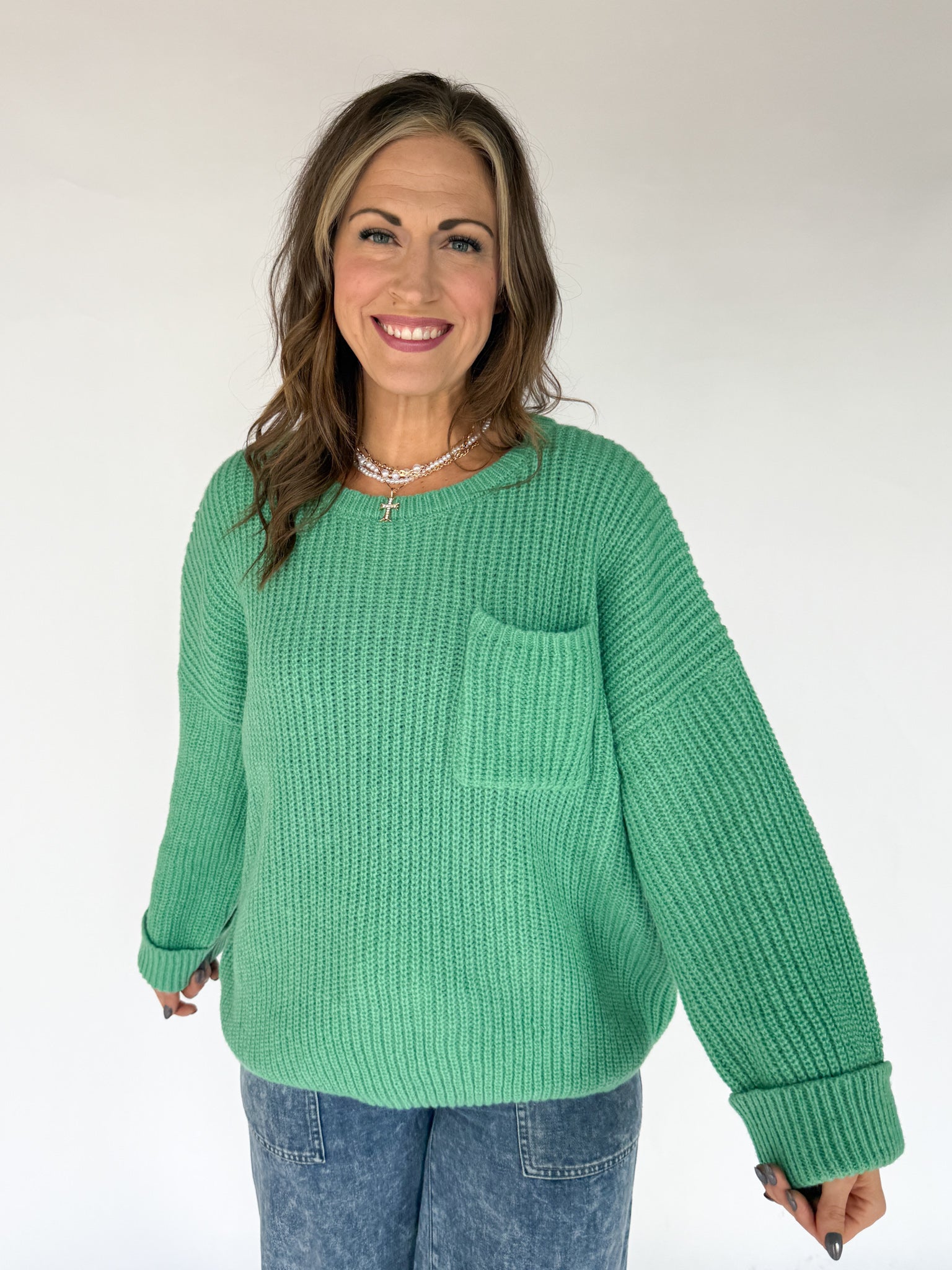 Oversized Front Pocket Sweater- Green - Ana Patricia Boutique