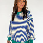 Stripe Comfy Pullover-Royal Blue/Cream - Ana Patricia Boutique