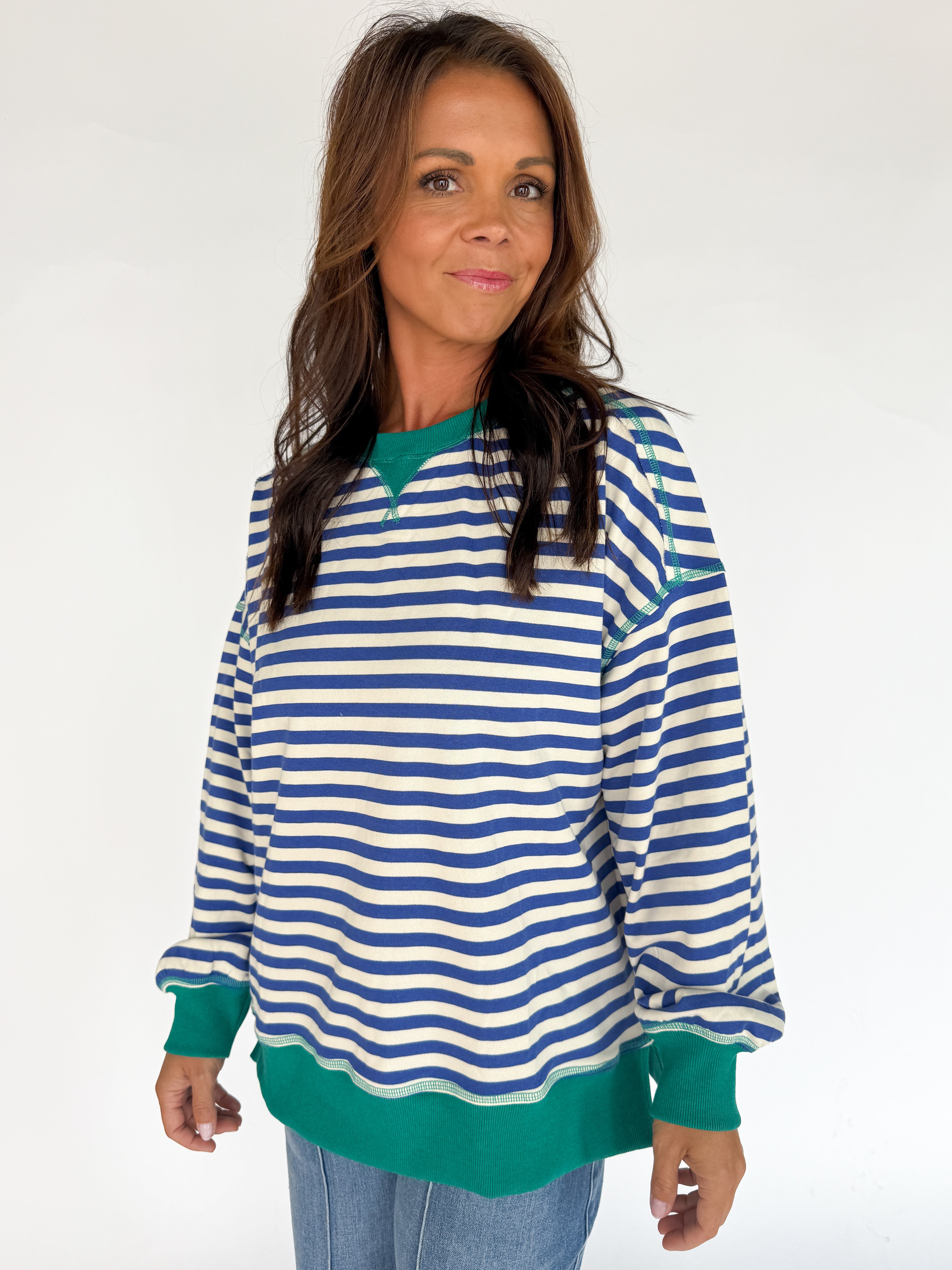 Stripe Comfy Pullover-Royal Blue/Cream - Ana Patricia Boutique
