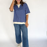 Stripe Oversized Tee- Royal Blue - Ana Patricia Boutique