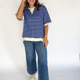 Stripe Oversized Tee- Royal Blue - Ana Patricia Boutique