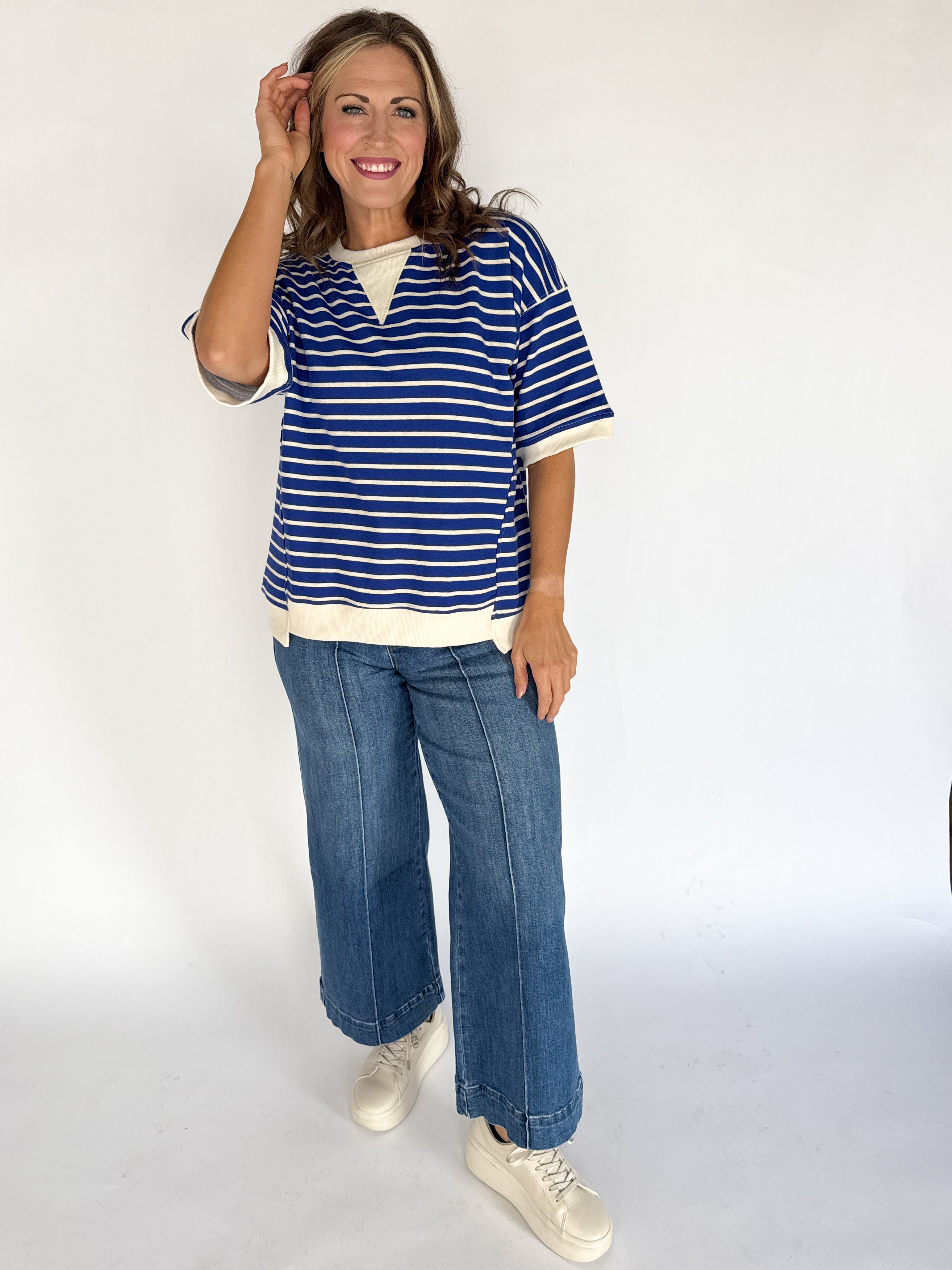 Stripe Oversized Tee- Royal Blue - Ana Patricia Boutique