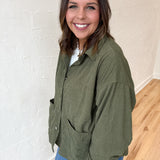 Corduroy Button Up Jacket- Olive