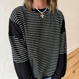 Contrasting Stripe Top- Black